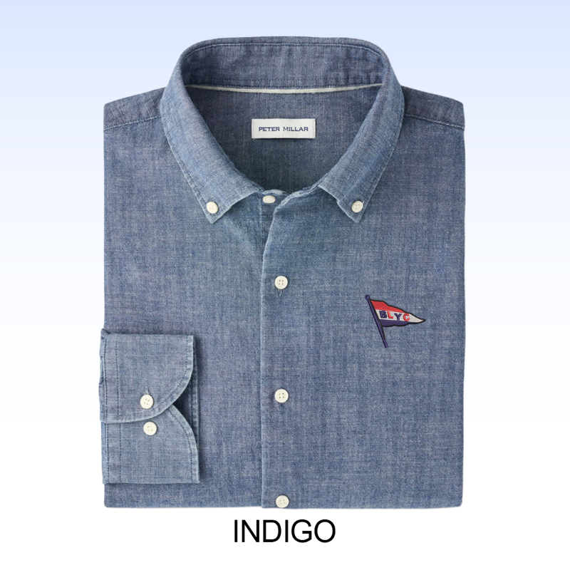 PETER MILLAR DEVONPORT CHAMBRAY COTTON-STRETCH SPORT SHIRT