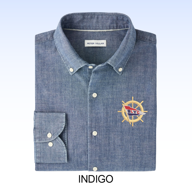 PETER MILLAR DEVONPORT CHAMBRAY COTTON-STRETCH SPORT SHIRT